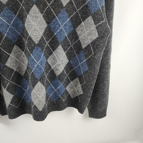 Bowen & Wright Sweater Mens Large 100% Lambs Wool Multicolor Argyle V-Neck - Picture 4 of 6